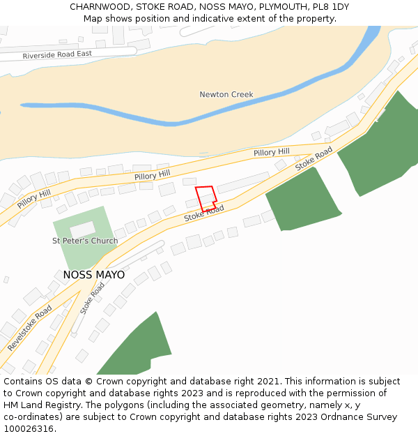 CHARNWOOD, STOKE ROAD, NOSS MAYO, PLYMOUTH, PL8 1DY: Location map and indicative extent of plot