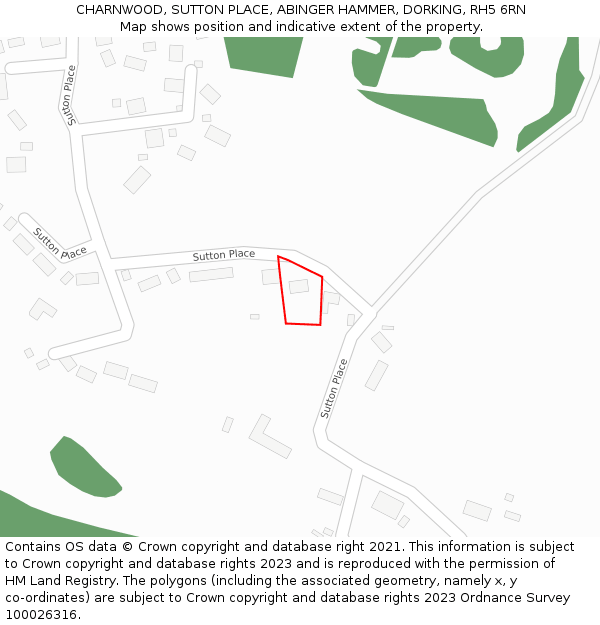 CHARNWOOD, SUTTON PLACE, ABINGER HAMMER, DORKING, RH5 6RN: Location map and indicative extent of plot