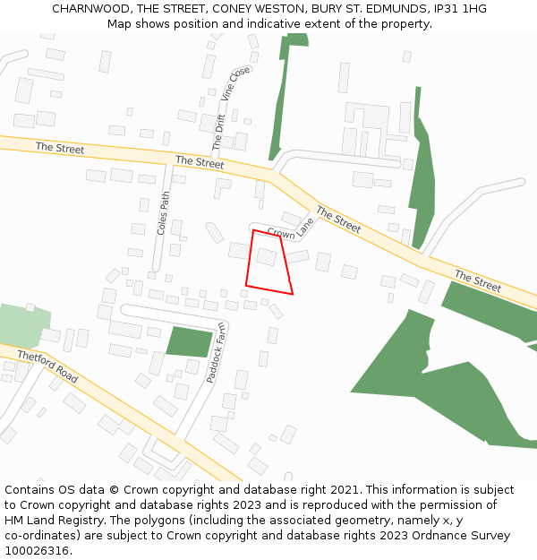 CHARNWOOD, THE STREET, CONEY WESTON, BURY ST. EDMUNDS, IP31 1HG: Location map and indicative extent of plot