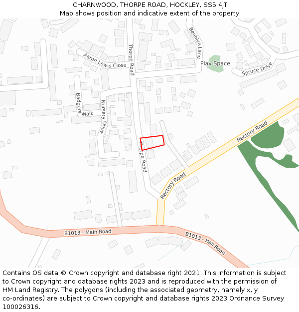 CHARNWOOD, THORPE ROAD, HOCKLEY, SS5 4JT: Location map and indicative extent of plot