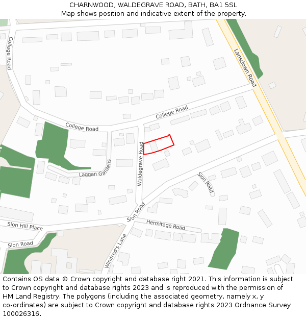 CHARNWOOD, WALDEGRAVE ROAD, BATH, BA1 5SL: Location map and indicative extent of plot