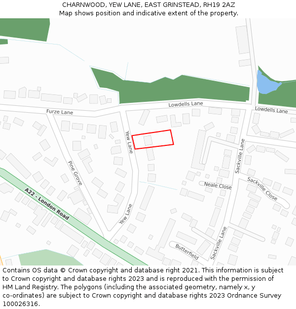 CHARNWOOD, YEW LANE, EAST GRINSTEAD, RH19 2AZ: Location map and indicative extent of plot