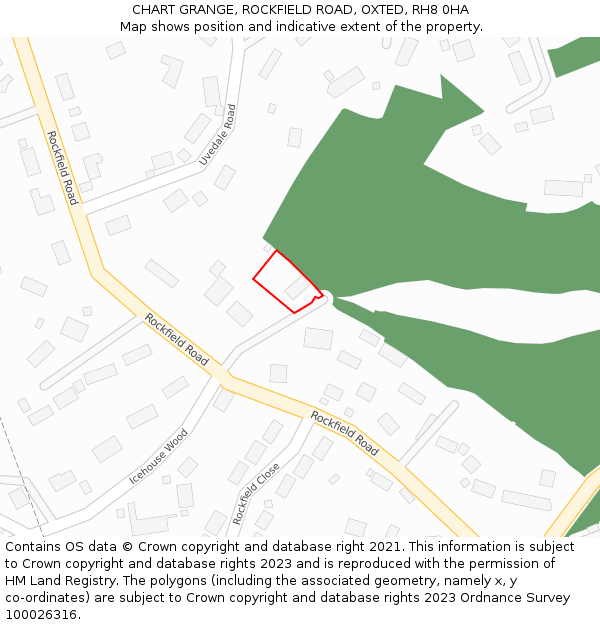 CHART GRANGE, ROCKFIELD ROAD, OXTED, RH8 0HA: Location map and indicative extent of plot