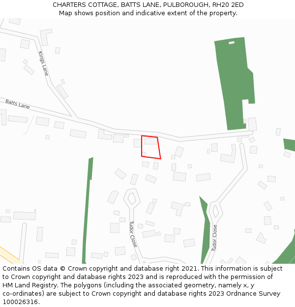 CHARTERS COTTAGE, BATTS LANE, PULBOROUGH, RH20 2ED: Location map and indicative extent of plot