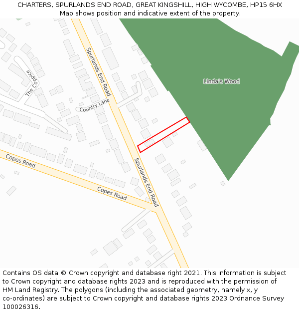 CHARTERS, SPURLANDS END ROAD, GREAT KINGSHILL, HIGH WYCOMBE, HP15 6HX: Location map and indicative extent of plot