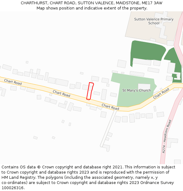 CHARTHURST, CHART ROAD, SUTTON VALENCE, MAIDSTONE, ME17 3AW: Location map and indicative extent of plot