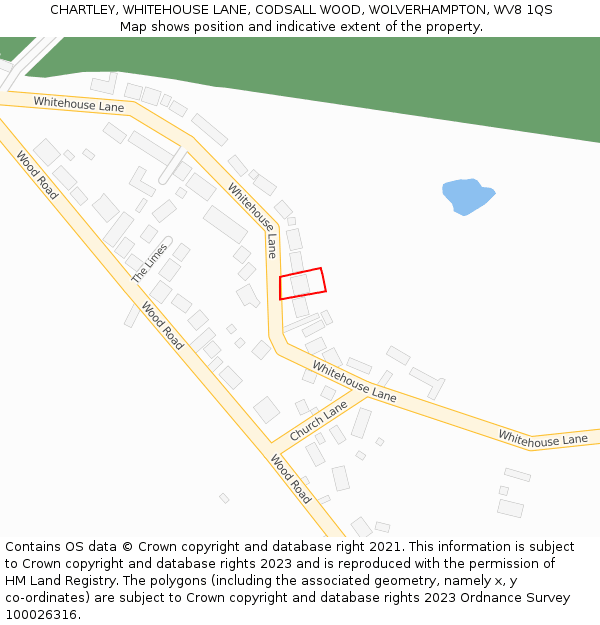 CHARTLEY, WHITEHOUSE LANE, CODSALL WOOD, WOLVERHAMPTON, WV8 1QS: Location map and indicative extent of plot