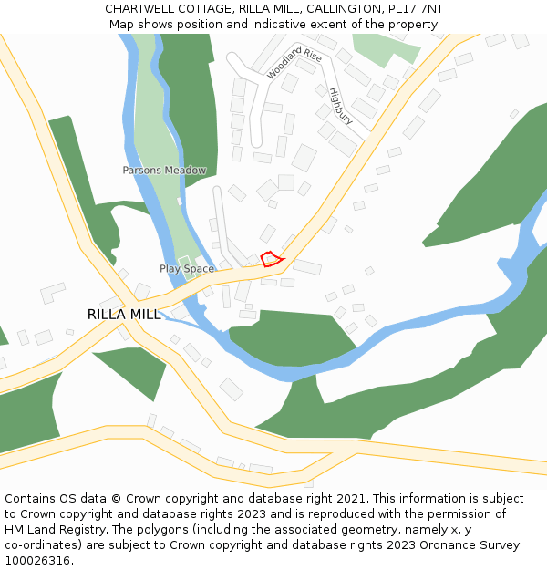 CHARTWELL COTTAGE, RILLA MILL, CALLINGTON, PL17 7NT: Location map and indicative extent of plot