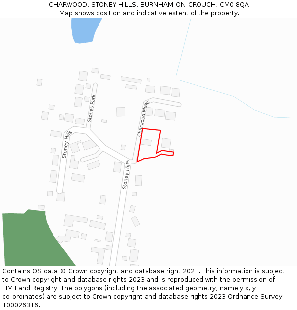 CHARWOOD, STONEY HILLS, BURNHAM-ON-CROUCH, CM0 8QA: Location map and indicative extent of plot