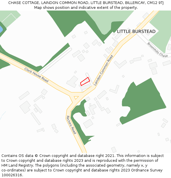CHASE COTTAGE, LAINDON COMMON ROAD, LITTLE BURSTEAD, BILLERICAY, CM12 9TJ: Location map and indicative extent of plot