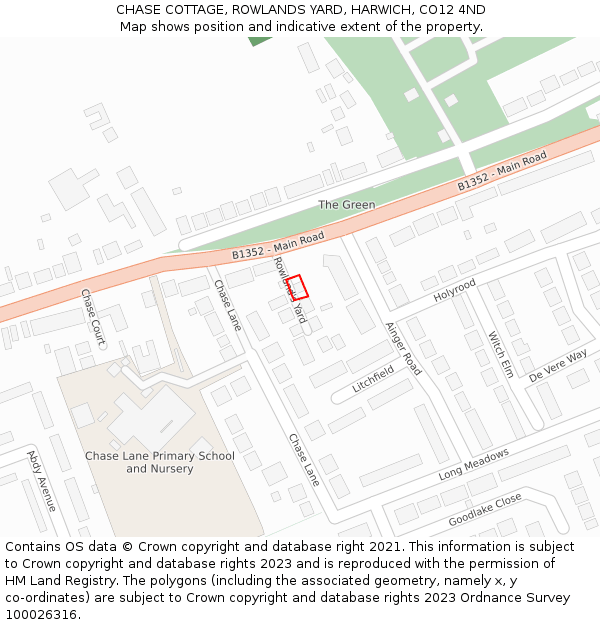 CHASE COTTAGE, ROWLANDS YARD, HARWICH, CO12 4ND: Location map and indicative extent of plot