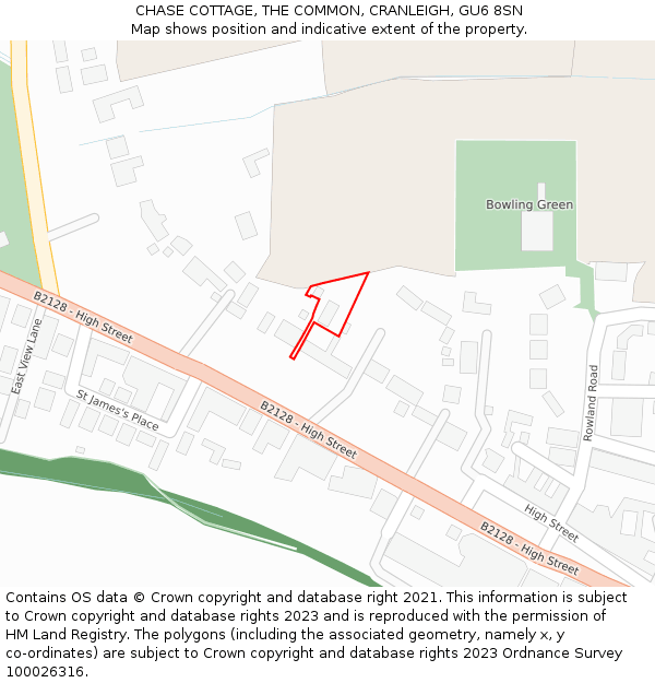 CHASE COTTAGE, THE COMMON, CRANLEIGH, GU6 8SN: Location map and indicative extent of plot