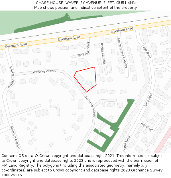 CHASE HOUSE, WAVERLEY AVENUE, FLEET, GU51 4NN: Location map and indicative extent of plot