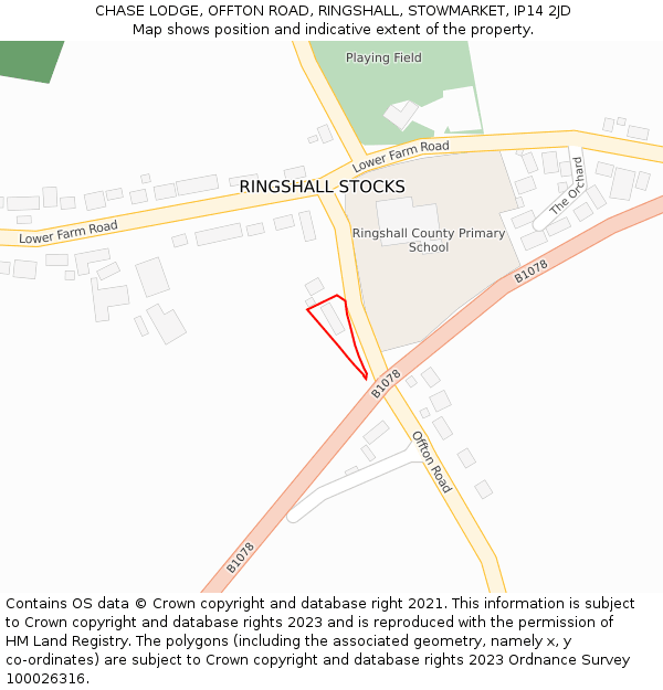CHASE LODGE, OFFTON ROAD, RINGSHALL, STOWMARKET, IP14 2JD: Location map and indicative extent of plot