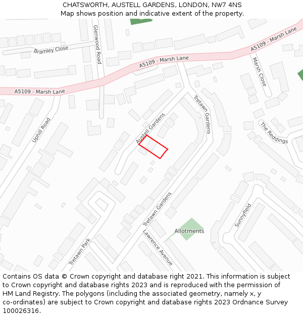 CHATSWORTH, AUSTELL GARDENS, LONDON, NW7 4NS: Location map and indicative extent of plot