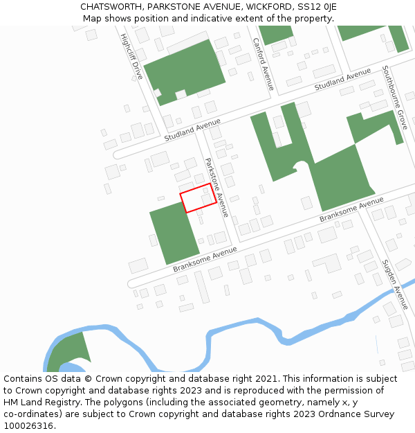 CHATSWORTH, PARKSTONE AVENUE, WICKFORD, SS12 0JE: Location map and indicative extent of plot