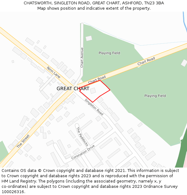 CHATSWORTH, SINGLETON ROAD, GREAT CHART, ASHFORD, TN23 3BA: Location map and indicative extent of plot