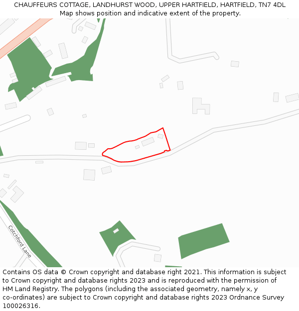 CHAUFFEURS COTTAGE, LANDHURST WOOD, UPPER HARTFIELD, HARTFIELD, TN7 4DL: Location map and indicative extent of plot