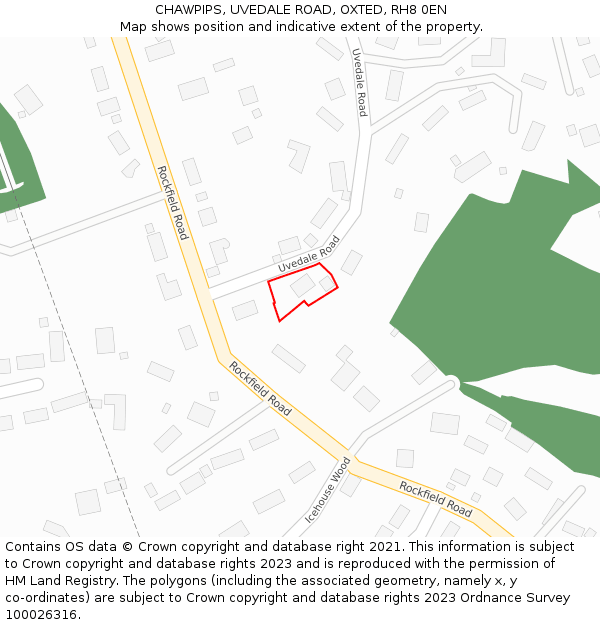 CHAWPIPS, UVEDALE ROAD, OXTED, RH8 0EN: Location map and indicative extent of plot