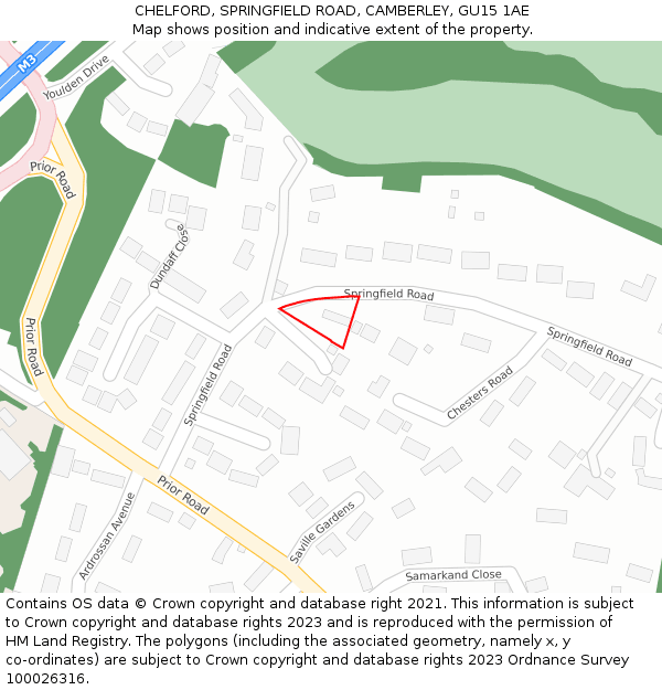 CHELFORD, SPRINGFIELD ROAD, CAMBERLEY, GU15 1AE: Location map and indicative extent of plot