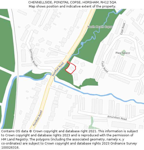 CHENNELLSIDE, PONDTAIL COPSE, HORSHAM, RH12 5QA: Location map and indicative extent of plot