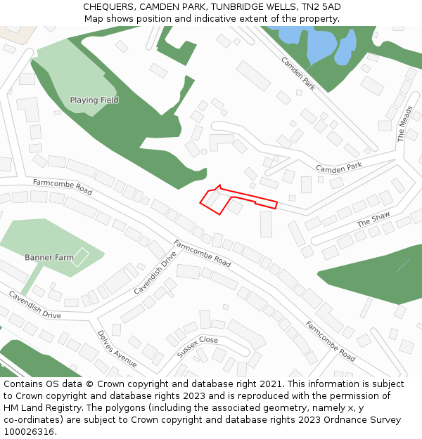 CHEQUERS, CAMDEN PARK, TUNBRIDGE WELLS, TN2 5AD: Location map and indicative extent of plot