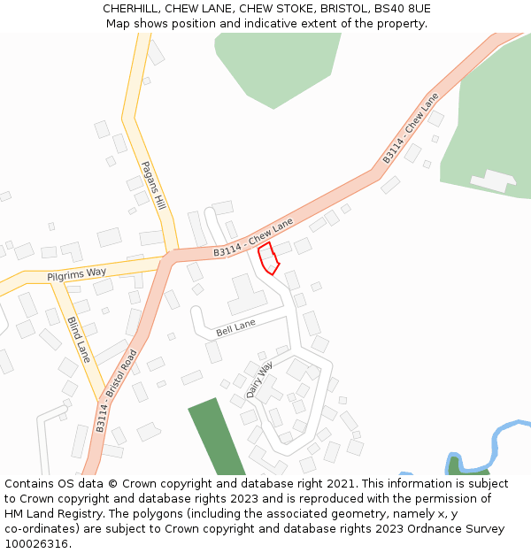 CHERHILL, CHEW LANE, CHEW STOKE, BRISTOL, BS40 8UE: Location map and indicative extent of plot