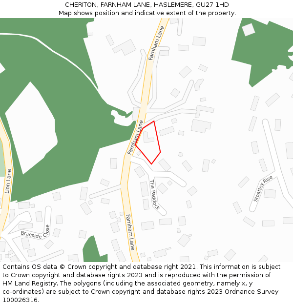 CHERITON, FARNHAM LANE, HASLEMERE, GU27 1HD: Location map and indicative extent of plot