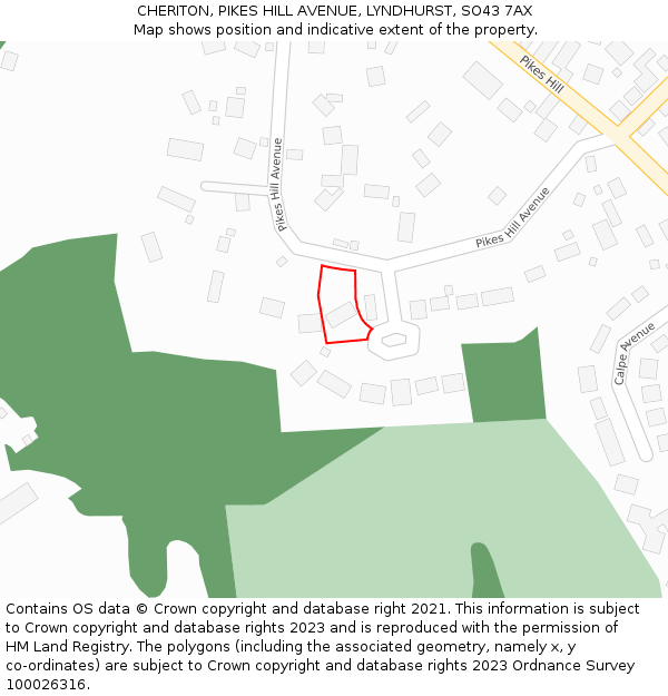 CHERITON, PIKES HILL AVENUE, LYNDHURST, SO43 7AX: Location map and indicative extent of plot