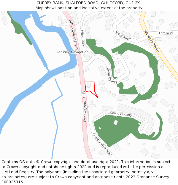 CHERRY BANK, SHALFORD ROAD, GUILDFORD, GU1 3XL: Location map and indicative extent of plot