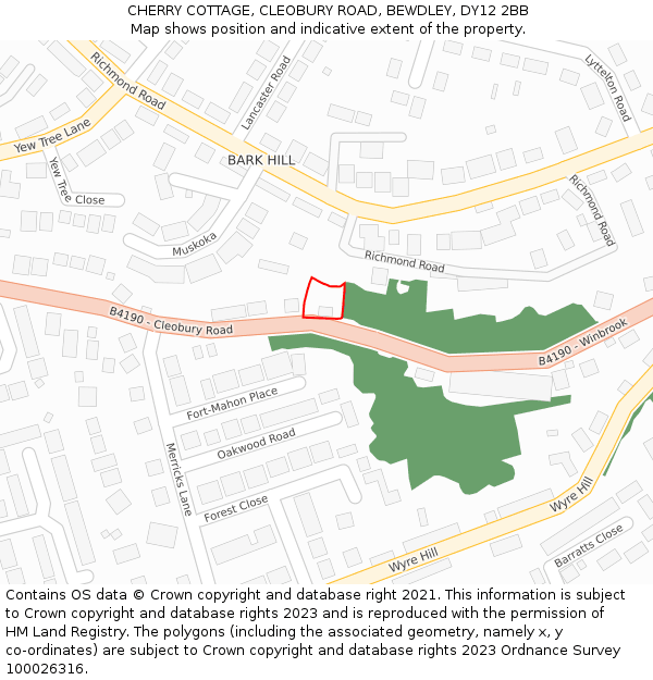 CHERRY COTTAGE, CLEOBURY ROAD, BEWDLEY, DY12 2BB: Location map and indicative extent of plot