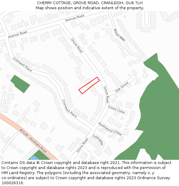 CHERRY COTTAGE, GROVE ROAD, CRANLEIGH, GU6 7LH: Location map and indicative extent of plot