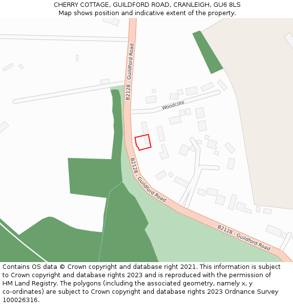 CHERRY COTTAGE, GUILDFORD ROAD, CRANLEIGH, GU6 8LS: Location map and indicative extent of plot