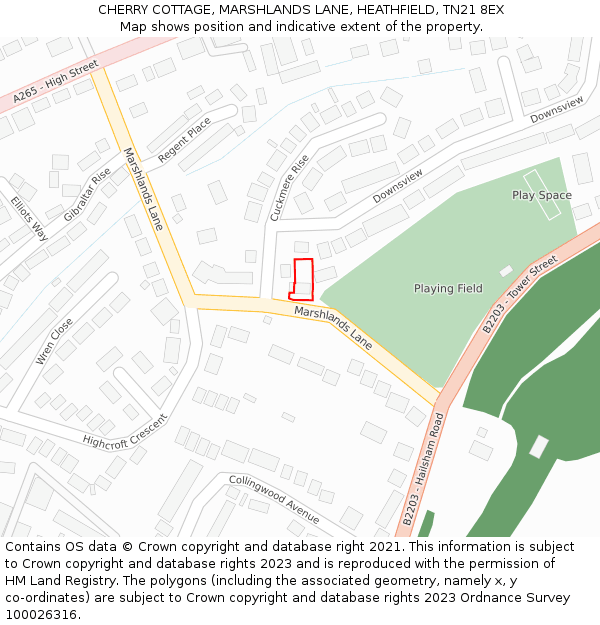 CHERRY COTTAGE, MARSHLANDS LANE, HEATHFIELD, TN21 8EX: Location map and indicative extent of plot