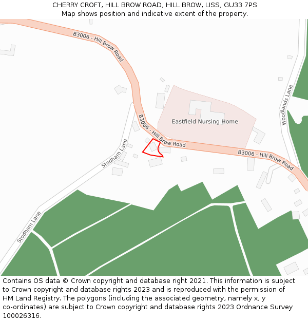 CHERRY CROFT, HILL BROW ROAD, HILL BROW, LISS, GU33 7PS: Location map and indicative extent of plot