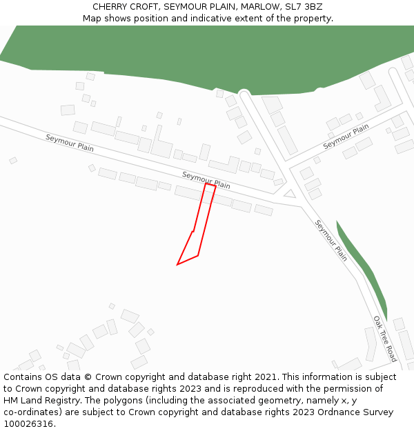 CHERRY CROFT, SEYMOUR PLAIN, MARLOW, SL7 3BZ: Location map and indicative extent of plot