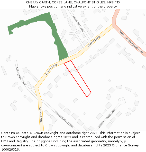 CHERRY GARTH, COKES LANE, CHALFONT ST GILES, HP8 4TX: Location map and indicative extent of plot