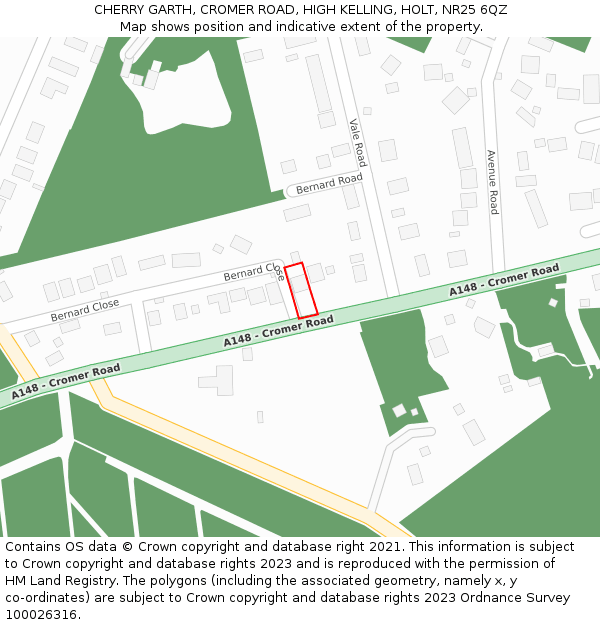 CHERRY GARTH, CROMER ROAD, HIGH KELLING, HOLT, NR25 6QZ: Location map and indicative extent of plot