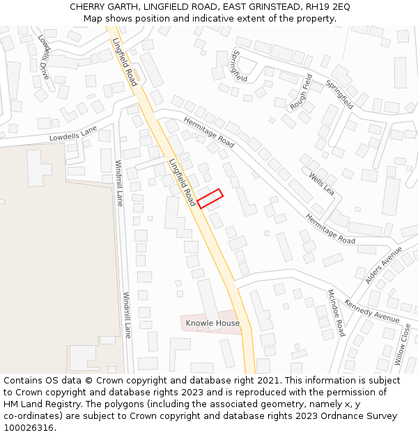 CHERRY GARTH, LINGFIELD ROAD, EAST GRINSTEAD, RH19 2EQ: Location map and indicative extent of plot