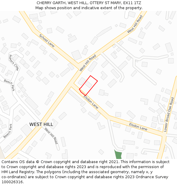 CHERRY GARTH, WEST HILL, OTTERY ST MARY, EX11 1TZ: Location map and indicative extent of plot