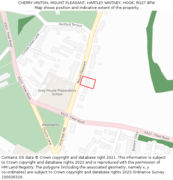 CHERRY HINTON, MOUNT PLEASANT, HARTLEY WINTNEY, HOOK, RG27 8PW: Location map and indicative extent of plot