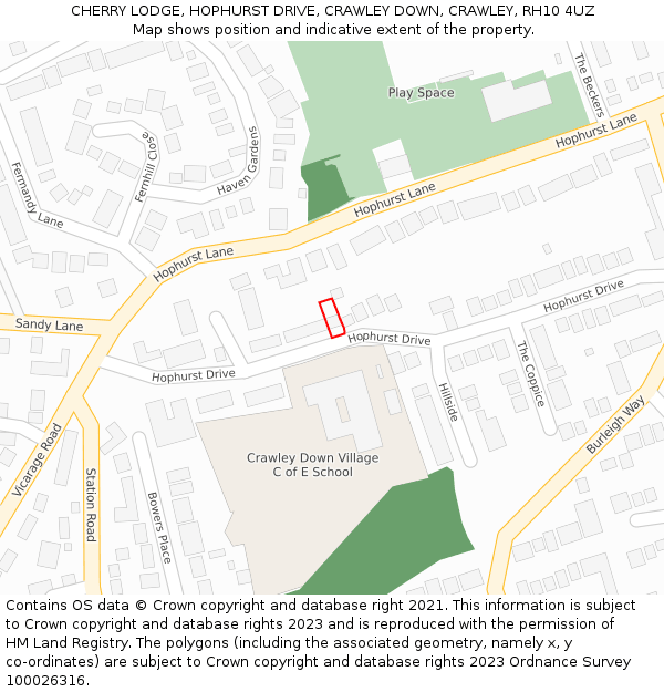 CHERRY LODGE, HOPHURST DRIVE, CRAWLEY DOWN, CRAWLEY, RH10 4UZ: Location map and indicative extent of plot