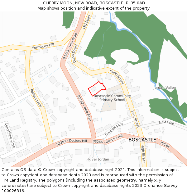 CHERRY MOON, NEW ROAD, BOSCASTLE, PL35 0AB: Location map and indicative extent of plot