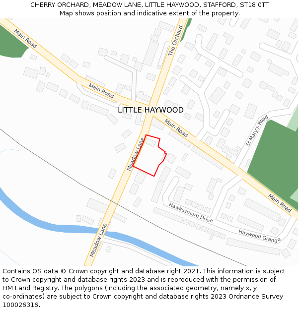 CHERRY ORCHARD, MEADOW LANE, LITTLE HAYWOOD, STAFFORD, ST18 0TT: Location map and indicative extent of plot