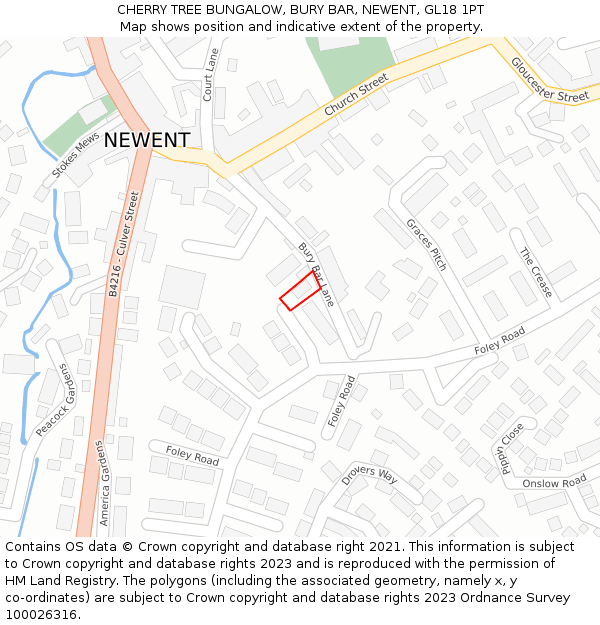 CHERRY TREE BUNGALOW, BURY BAR, NEWENT, GL18 1PT: Location map and indicative extent of plot