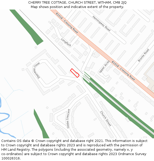 CHERRY TREE COTTAGE, CHURCH STREET, WITHAM, CM8 2JQ: Location map and indicative extent of plot