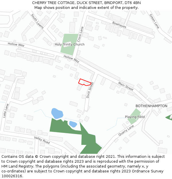 CHERRY TREE COTTAGE, DUCK STREET, BRIDPORT, DT6 4BN: Location map and indicative extent of plot