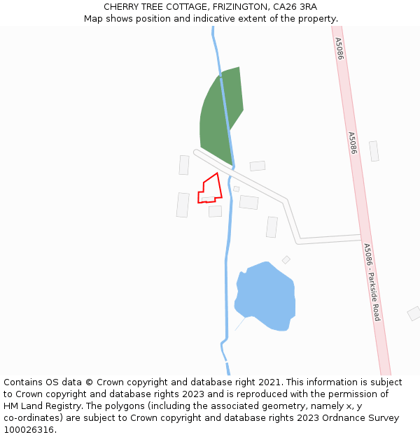 CHERRY TREE COTTAGE, FRIZINGTON, CA26 3RA: Location map and indicative extent of plot