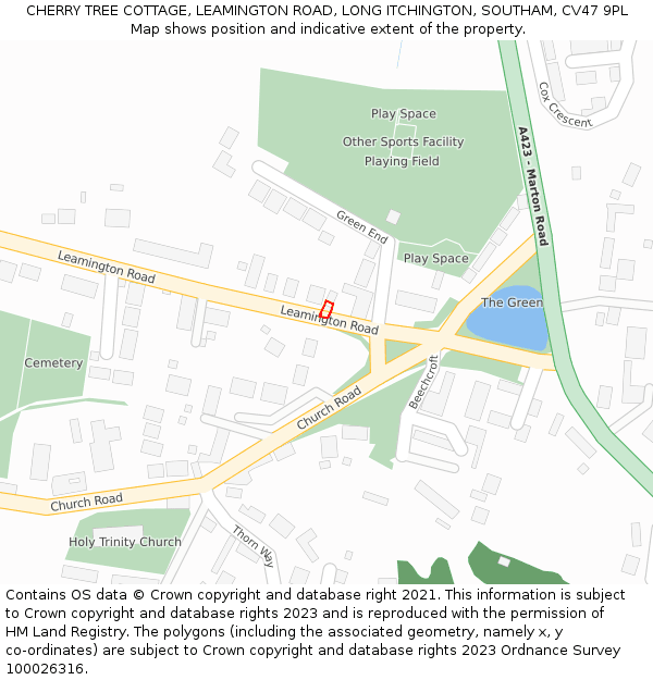 CHERRY TREE COTTAGE, LEAMINGTON ROAD, LONG ITCHINGTON, SOUTHAM, CV47 9PL: Location map and indicative extent of plot