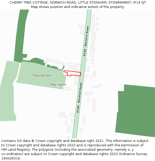 CHERRY TREE COTTAGE, NORWICH ROAD, LITTLE STONHAM, STOWMARKET, IP14 5JT: Location map and indicative extent of plot